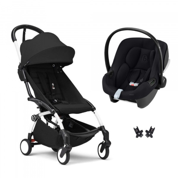 Poussette duo yoyo 3 pack 6+ et siège auto aton b2 black - chassis blanc - noir Stokke