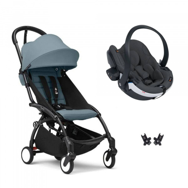Poussette duo yoyo 3 - châssis noir pack 6+ et siège auto izi go modular x2 by besafe aqua Stokke