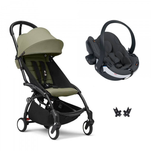 Poussette duo yoyo 3 - châssis noir pack 6+ et siège auto izi go modular x2 by besafe olive Stokke