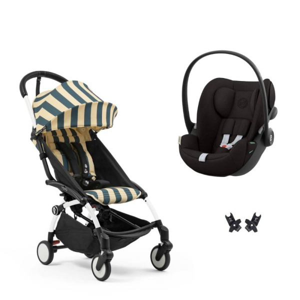 Poussette duo yoyo 3 pack 6+ et siège auto cloud g black - chassis blanc - monaco Stokke
