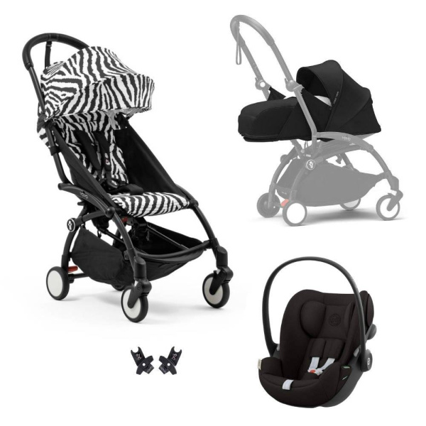 Poussette trio yoyo 3 pack 0+ & 6+ et siège auto cloud g3 black - châssis noir - zebra / noir Stokke