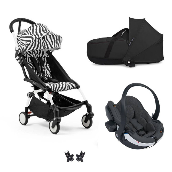 Poussette trio yoyo 3 - châssis blanc pack 6+ siège auto izi go modular x2 by besafe + nacelle zebra / noir Stokke