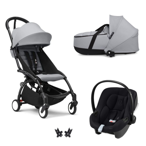 Poussette trio yoyo 3 pack 6+ et siège auto aton b2 black + nacelle yoyo - chassis noir - stone Stokke