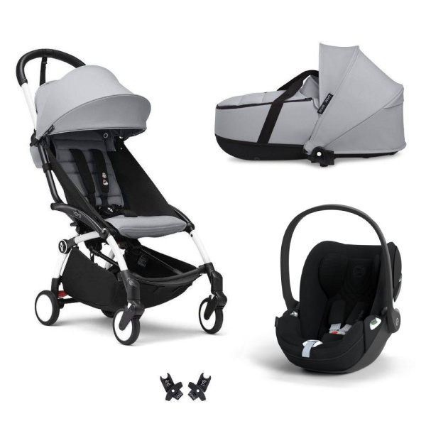 Poussette trio yoyo 3 pack 6+ + siège auto cloud t plus black + nacelle yoyo - châssis blanc - stone Stokke