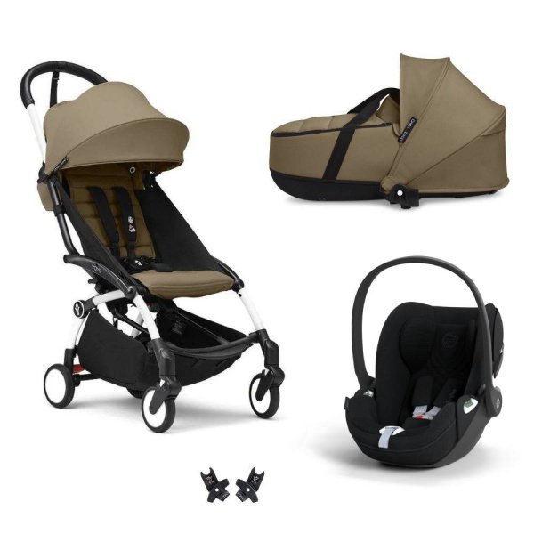 Poussette trio yoyo 3 pack 6+ + siège auto cloud t plus black + nacelle yoyo - châssis blanc - toffee Stokke