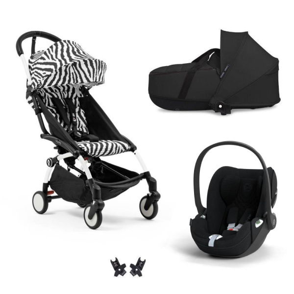 Poussette trio yoyo 3 pack 6+ + siège auto cloud t plus black + nacelle yoyo - châssis blanc - zebra / noir Stokke