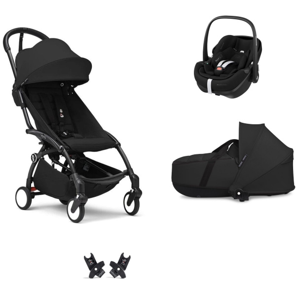 Poussette trio yoyo 3 pack 6+ et siège auto pebble 360 pro² + nacelle yoyo - chassis noir - noir Stokke
