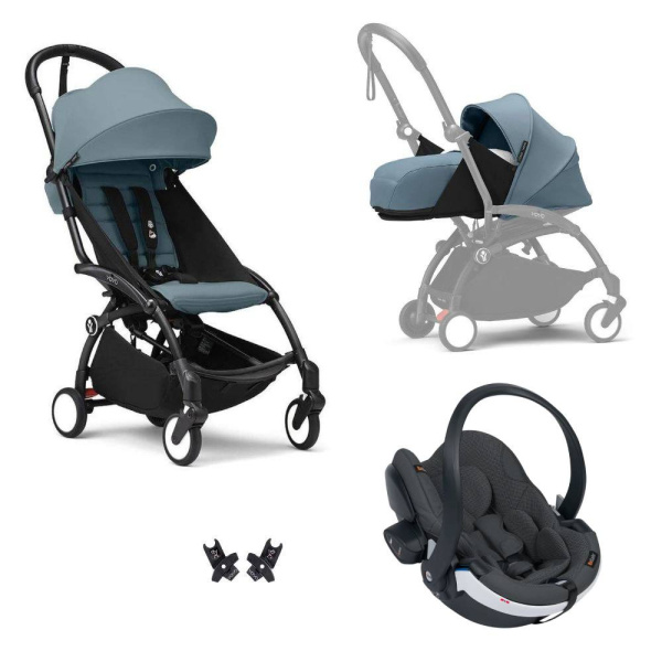 Poussette trio yoyo 3 - châssis noir pack 0+ & 6+ aqua + siège auto izi go modular x2 by besafe Stokke
