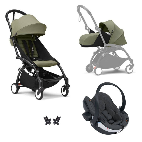 Poussette trio yoyo 3 - châssis noir pack 0+ & 6+ olive + siège auto izi go modular x2 by besafe Stokke