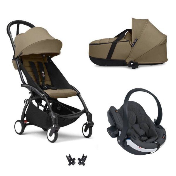 Poussette trio yoyo 3 - châssis noir pack 6+ siège auto izi go modular x2 by besafe + nacelle toffee Stokke