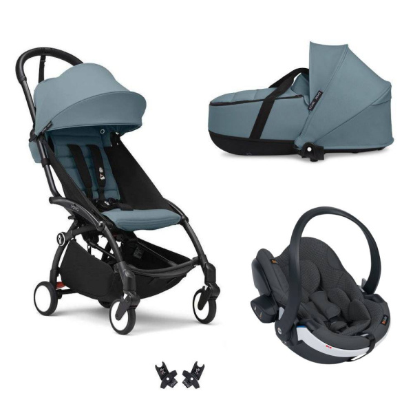 Poussette trio yoyo 3 - châssis noir pack 6+ siège auto izi go modular x2 by besafe + nacelle aqua Stokke