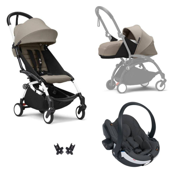 Poussette trio yoyo 3 - châssis blanc pack 0+ & 6+ taupe + siège auto izi go modular x2 by besafe Stokke