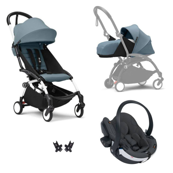 Poussette trio yoyo 3 - châssis blanc pack 0+ & 6+ aqua + siège auto izi go modular x2 by besafe Stokke