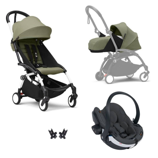 Poussette trio yoyo 3 - châssis blanc pack 0+ & 6+ olive + siège auto izi go modular x2 by besafe Stokke