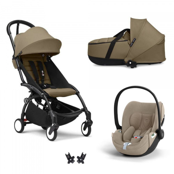 Poussette trio yoyo 3 pack 6+ + siège auto cloud t plus beige + nacelle yoyo - châssis noir - toffee Stokke