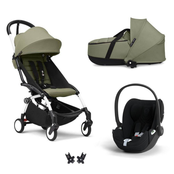 Poussette trio yoyo 3 pack 6+ + siège auto cloud t plus black + nacelle yoyo - châssis blanc - olive Stokke