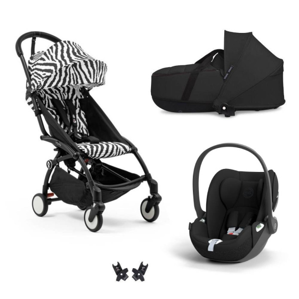 Poussette trio yoyo 3 + siège auto cloud t black + nacelle - châssis noir - zebra / noir Stokke