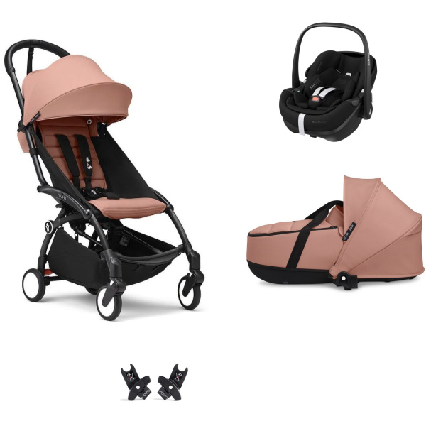 Poussette trio yoyo 3 pack 6+ et siège auto pebble 360 pro² + nacelle yoyo - chassis noir - ginger Stokke