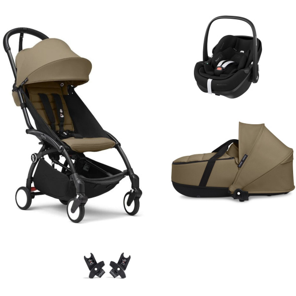 Poussette trio yoyo 3 pack 6+ et siège auto pebble 360 pro² + nacelle yoyo - chassis noir - toffee Stokke