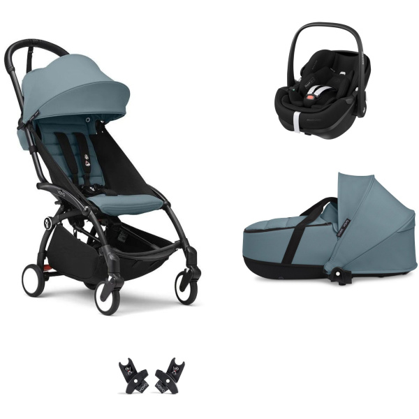Poussette trio yoyo 3 pack 6+ et siège auto pebble 360 pro² + nacelle yoyo - chassis noir - aqua Stokke