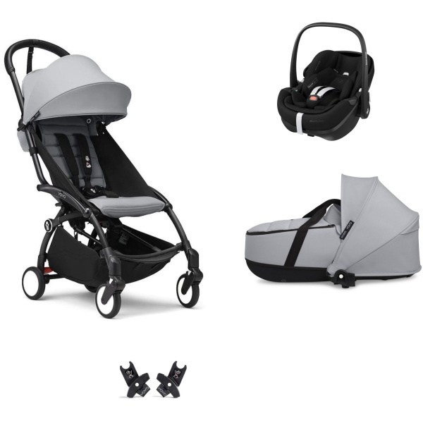 Poussette trio yoyo 3 pack 6+ et siège auto pebble 360 pro² + nacelle yoyo - chassis noir - stone Stokke