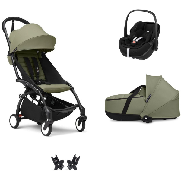Poussette trio yoyo 3 pack 6+ et siège auto pebble 360 pro² + nacelle yoyo - chassis noir - olive Stokke
