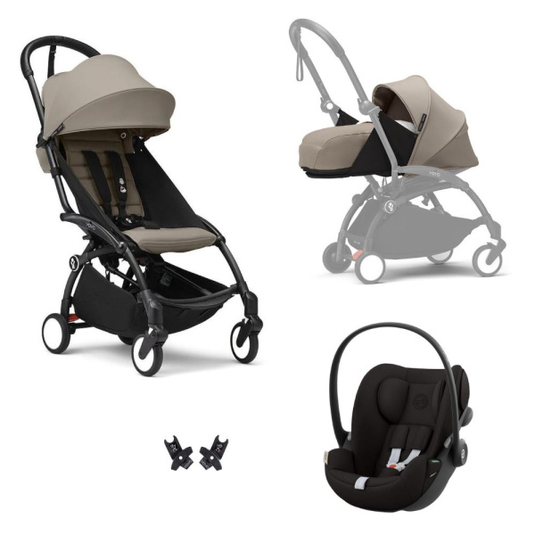 Poussette trio yoyo 3 pack 0+ & 6+ et siège auto cloud g3 black - châssis noir - taupe Stokke