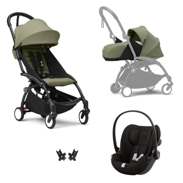 Poussette trio yoyo 3 pack 0+ & 6+ et siège auto cloud g3 black - châssis noir - olive Stokke
