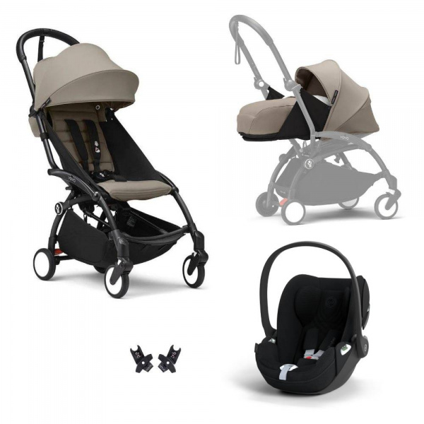 Poussette trio yoyo 3 pack 0+ & 6+ + siège auto cloud t plus black - châssis noir - taupe Stokke