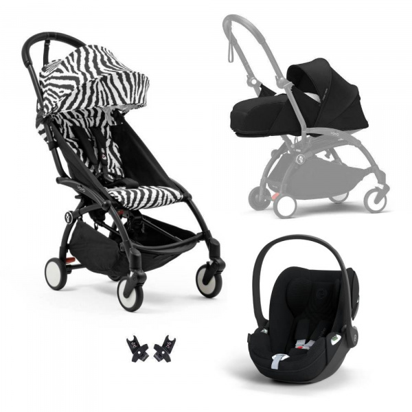 Poussette trio yoyo 3 pack 0+ & 6+ + siège auto cloud t plus black - châssis noir - zebra / noir Stokke