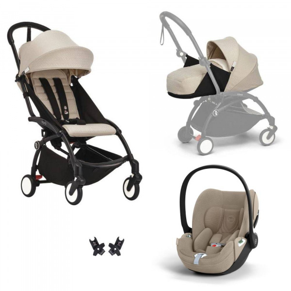 Poussette trio yoyo 3 pack 0+ & 6+ + siège auto cloud t plus beige - châssis noir - bonpoint Stokke