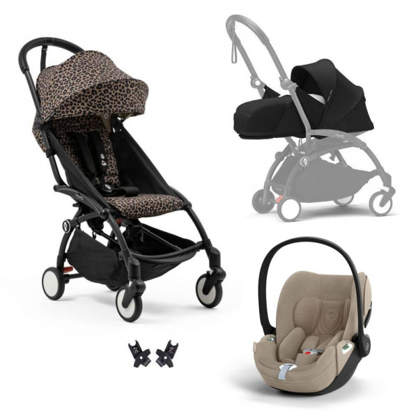 Poussette trio yoyo 3 pack 0+ & 6+ + siège auto cloud t plus beige - châssis noir - léopard / noir Stokke