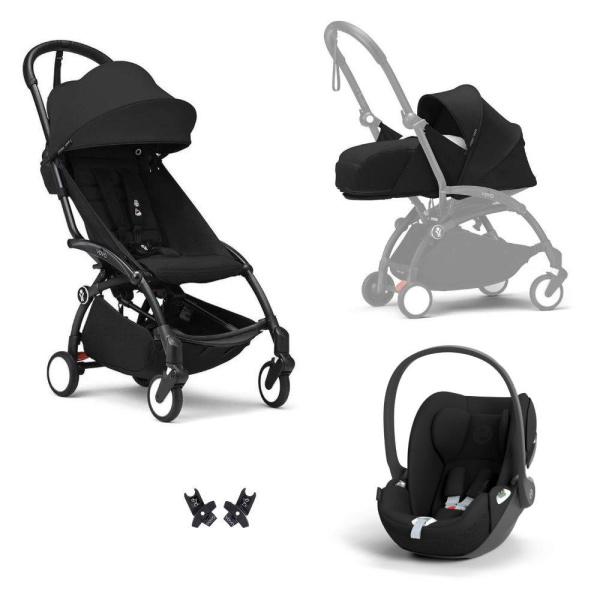 Poussette trio yoyo 3 pack 0+ & 6+ + siège auto cloud t black - châssis noir - noir Stokke