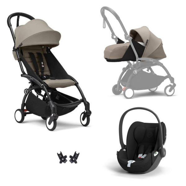 Poussette trio yoyo 3 pack 0+ & 6+ + siège auto cloud t black - châssis noir - taupe Stokke