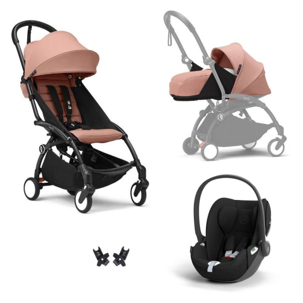 Poussette trio yoyo 3 pack 0+ & 6+ + siège auto cloud t black - châssis noir - ginger Stokke
