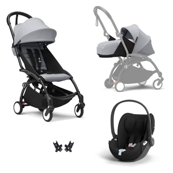 Poussette trio yoyo 3 pack 0+ & 6+ + siège auto cloud t black - châssis noir - stone Stokke