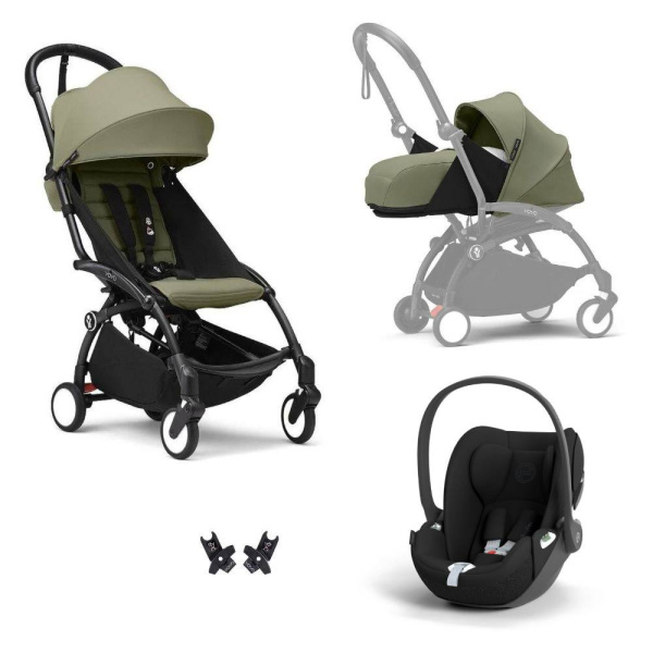 Poussette trio yoyo 3 pack 0+ & 6+ + siège auto cloud t black - châssis noir - olive Stokke