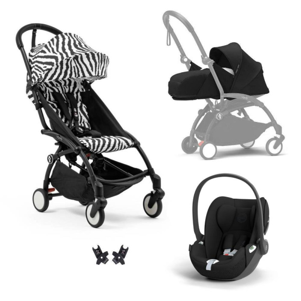 Poussette trio yoyo 3 pack 0+ & 6+ + siège auto cloud t black - châssis noir - zebra / noir Stokke