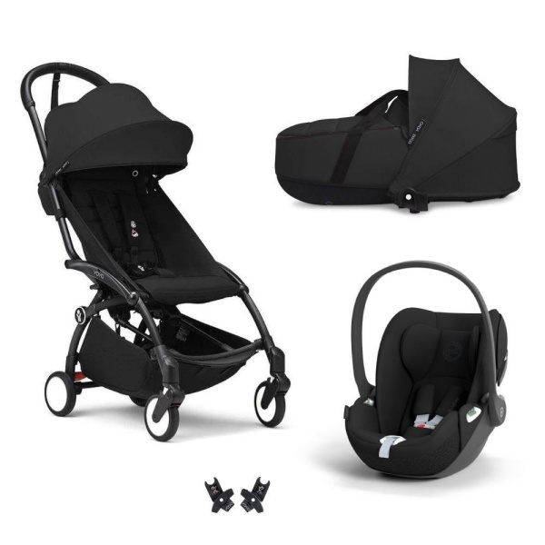 Poussette trio yoyo 3 + siège auto cloud t black + nacelle - châssis noir - noir Stokke
