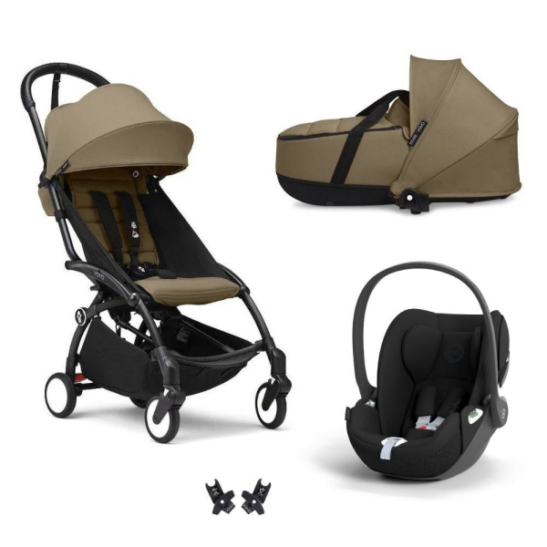 Poussette trio yoyo 3 + siège auto cloud t black + nacelle - châssis noir - toffee Stokke