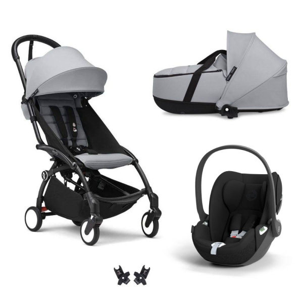 Poussette trio yoyo 3 + siège auto cloud t black + nacelle - châssis noir - stone Stokke