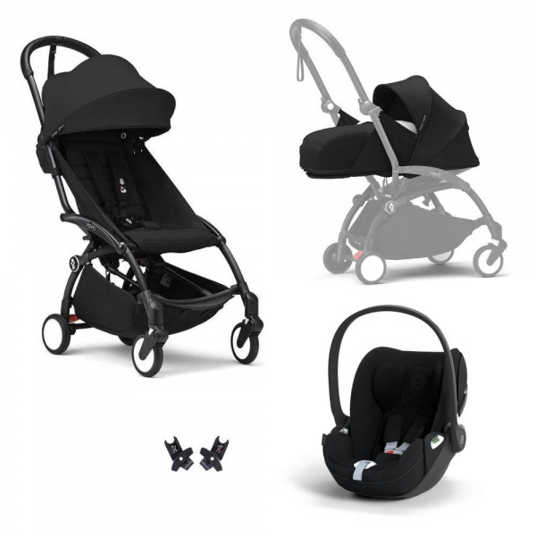 Poussette trio yoyo 3 pack 0+ & 6+ + siège auto cloud t plus black - châssis noir - noir Stokke