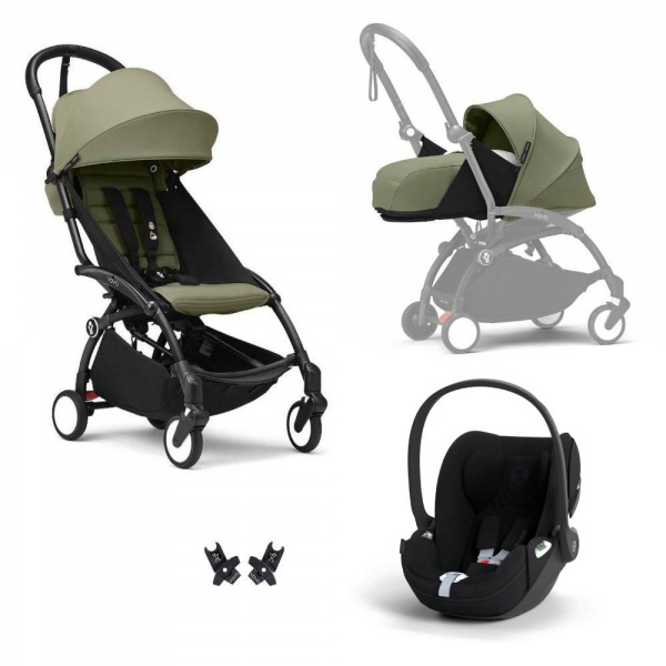 Poussette trio yoyo 3 pack 0+ & 6+ + siège auto cloud t plus black - châssis noir - olive Stokke