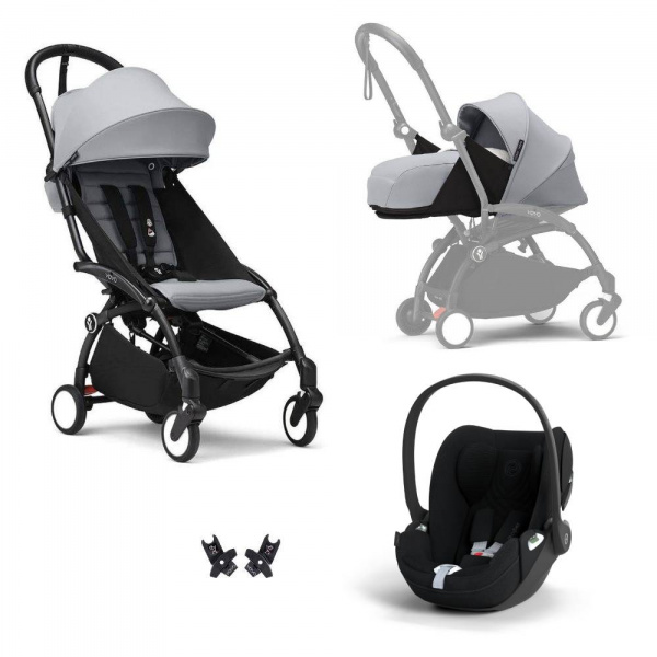 Poussette trio yoyo 3 pack 0+ & 6+ + siège auto cloud t plus black - châssis noir - stone Stokke