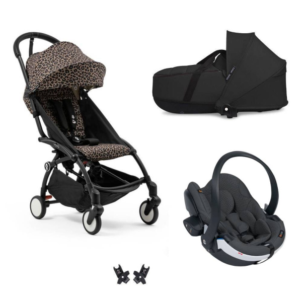 Poussette trio yoyo 3 - châssis noir pack 6+ siège auto izi go modular x2 by besafe + nacelle léopard / noir Stokke