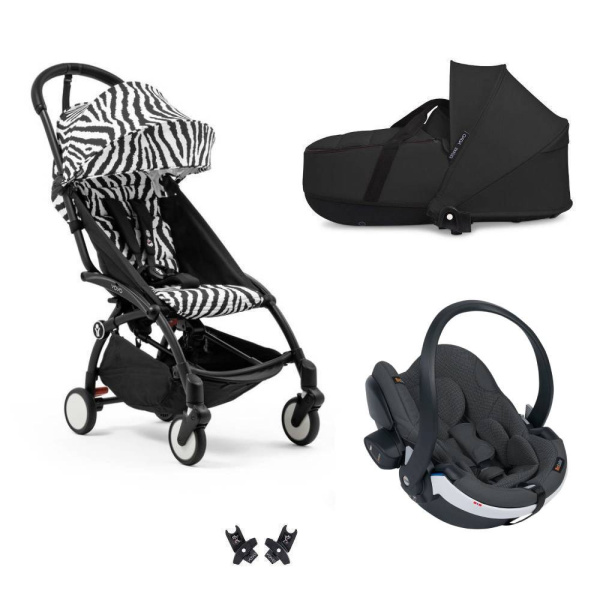Poussette trio yoyo 3 - châssis noir pack 6+ siège auto izi go modular x2 by besafe + nacelle zebra / noir Stokke