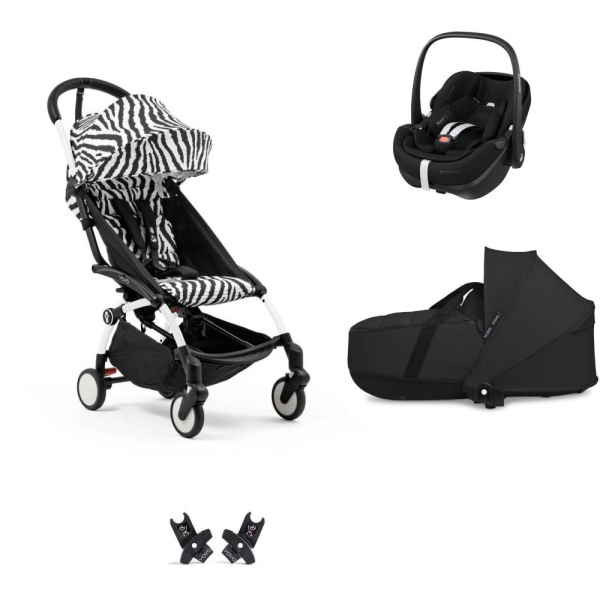 Poussette trio yoyo 3 pack 6+ et siège auto pebble 360 pro² + nacelle yoyo - chassis blanc - zebra / noir Stokke