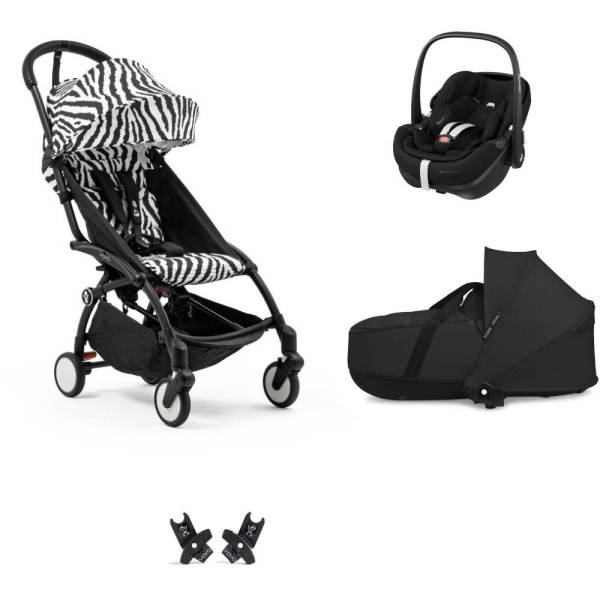 Poussette trio yoyo 3 pack 6+ et siège auto pebble 360 pro² + nacelle yoyo - chassis noir - zebra / noir Stokke