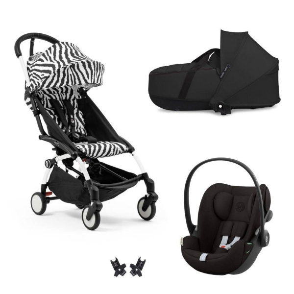 Poussette trio yoyo 3 pack 6+ et siège auto cloud g black + nacelle yoyo - chassis blanc - zebra / noir Stokke