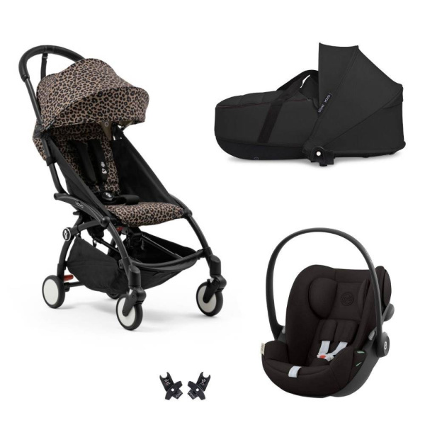 Poussette trio yoyo 3 pack 6+ et siège auto cloud g black + nacelle yoyo - chassis noir - leopard / noir Stokke